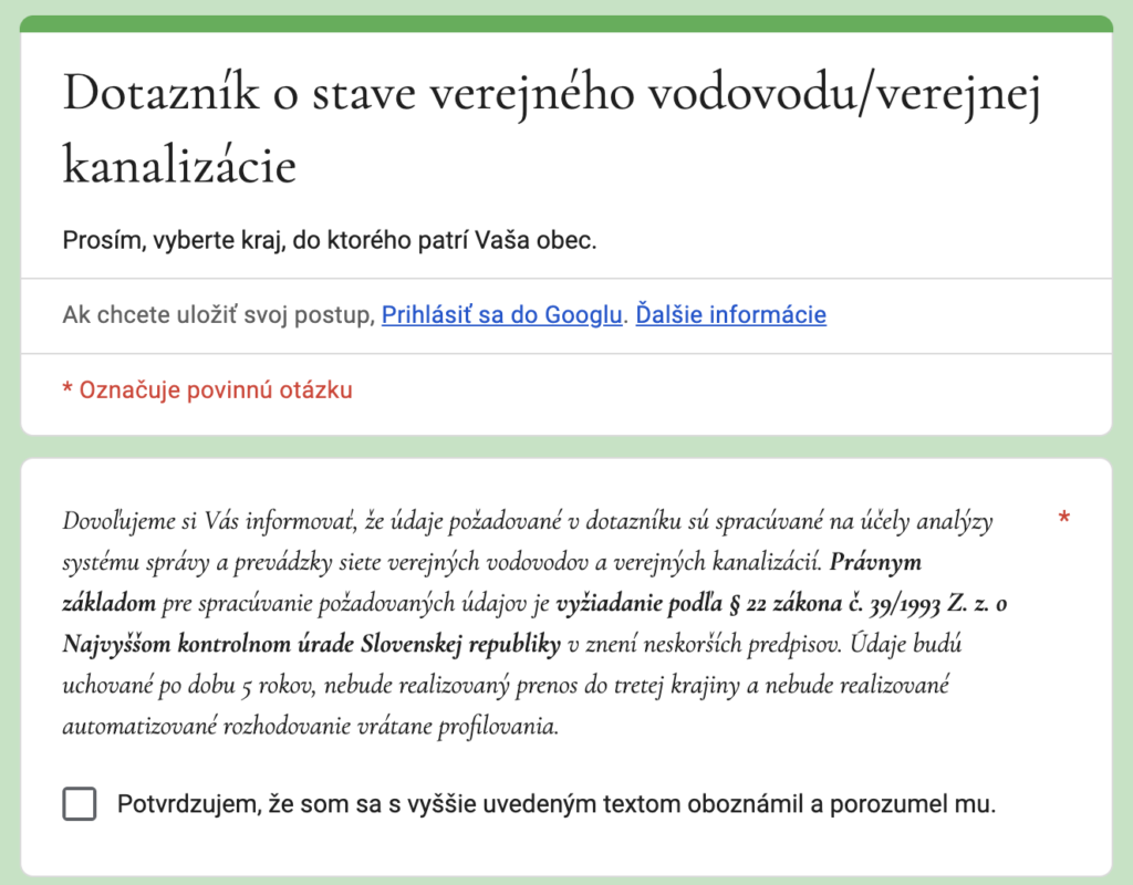 Ukážka úvodu dotazníka